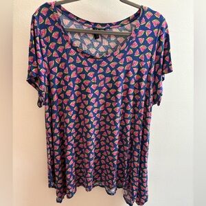 Cynthia Rowley Blue Watermelon Scoop Neck Top 2X